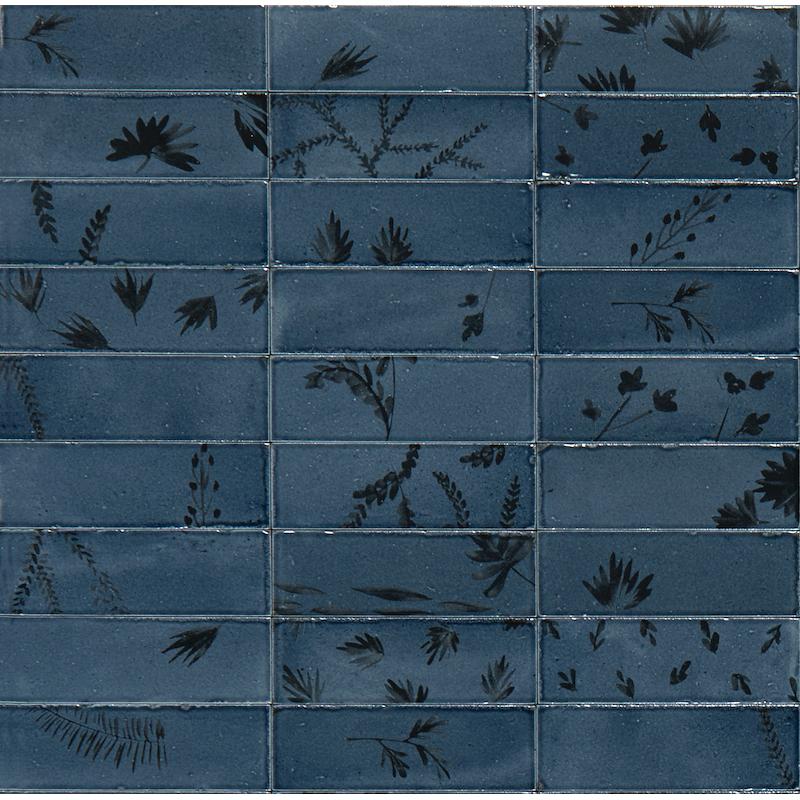 Marazzi RICE blu decoro leaf  5x15 cm 10 mm Lux 